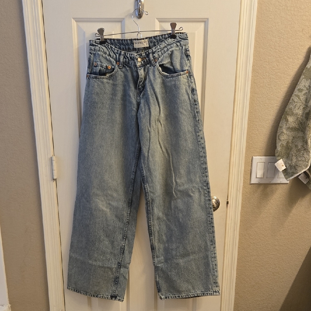 Motel Rocks Light Blue Relaxed Wide Leg Jeans Sz W28 L34